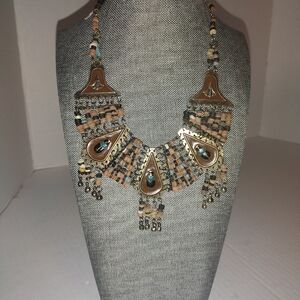 Vintage Egyptian Revival Faience Clay Beaded Statement Choker Collar Necklace